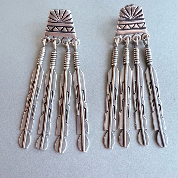 Southwestern Native American Feather Sterling Silver Dangle 2.25